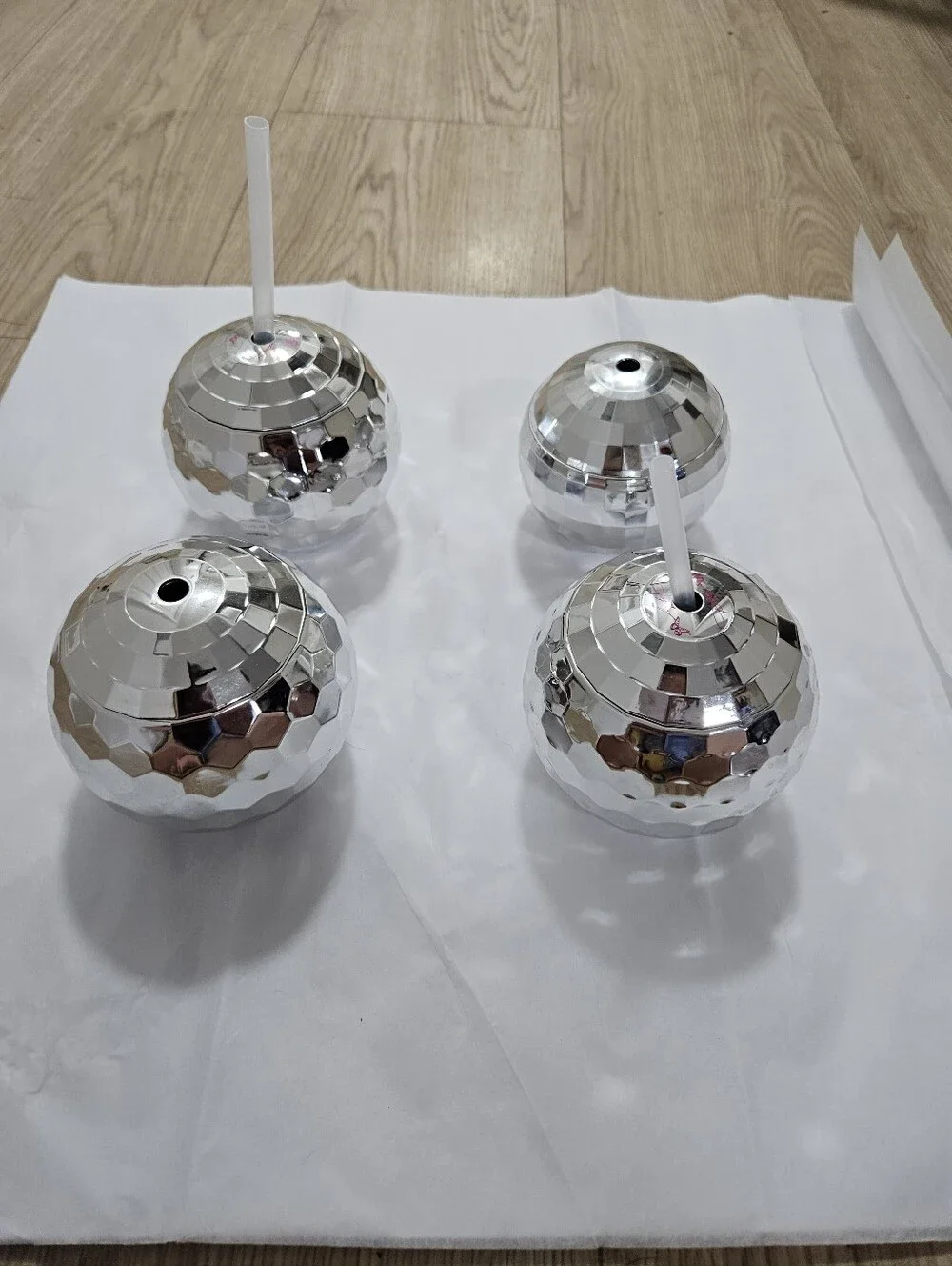 Silver Disco Ball Drink Tumblers 2 with Straws